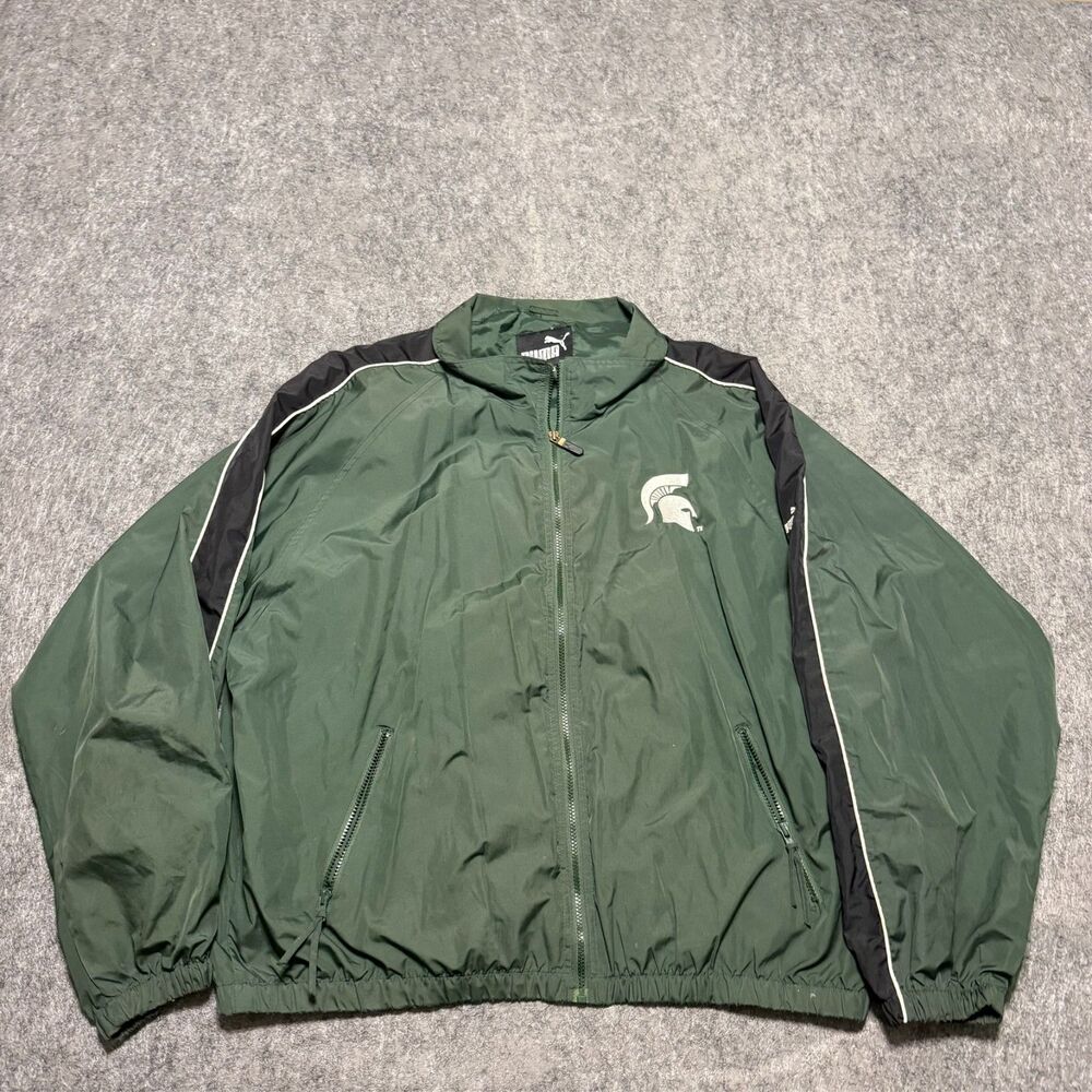 Vintage 90s Y2K Puma Windbreaker Jacket Size 2XL Green Michigan State Spartans